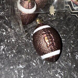 6 Shatterproof 3” Football Christmas Tree Ornaments Glittery Finish Silver Cap